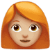 👩🏼‍🦰 woman: medium-light skin tone, red hair display on Apple